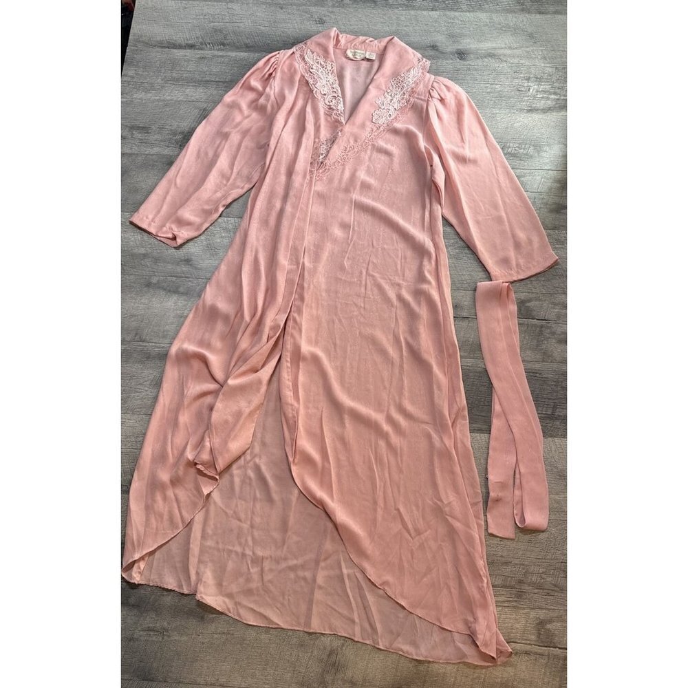 Vintage Victoria's Secret Gold Label Robe Small Pink Lace Padded Shoulders 80s